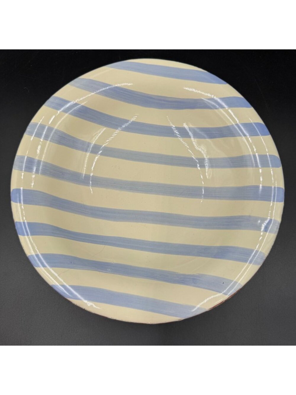 Vintage Vietri Stoneware Salad Bowl Blue Stripes Made In Italy Handcrafted 8.75"